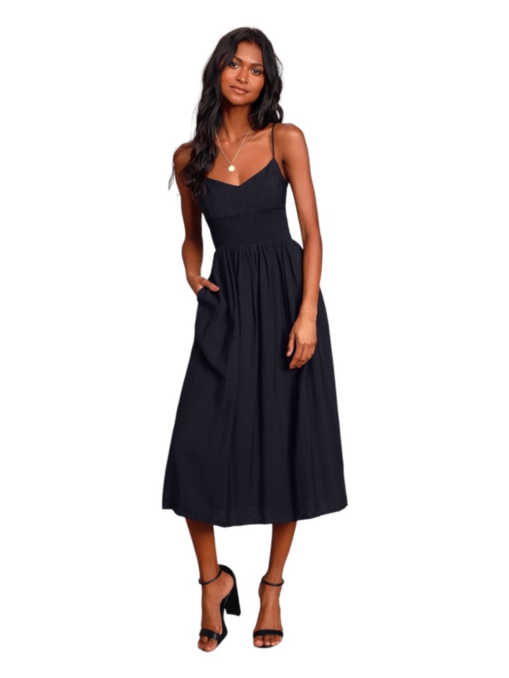 Lulus Full Heart Smocked Midi Dress Black Women’s Small NWT